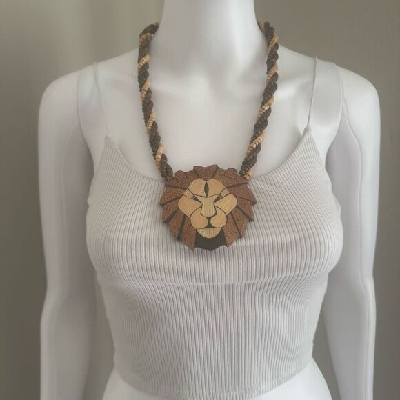 Vintage Lee Sands Lion Statement Beaded Necklace With Earrings - Picture 2 of 10
